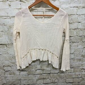 Altar’d State Cream Crinkle Bell Sleeve Boho Top